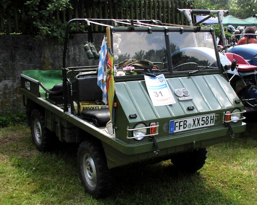 Steyr-Puch Haflinger with its flat-twin engine and open body
